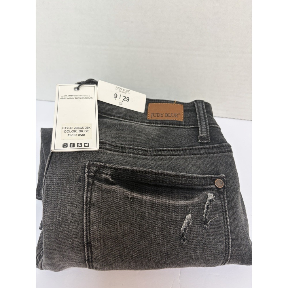 Judy Blue NWT Hi-Rise Black Skinny Fit Capri Jean Distressed Hem Sz 9/29 #82270